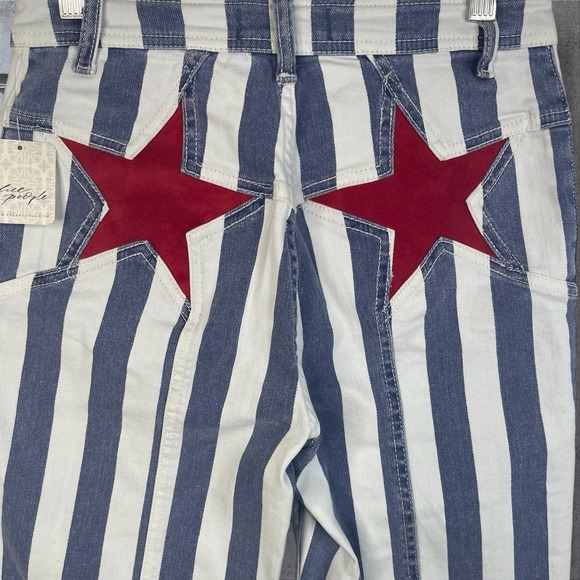 Free People Denim - Free People Firecracker Flare Striped Jeans Womens 27 Red White Blue USA Hippie
